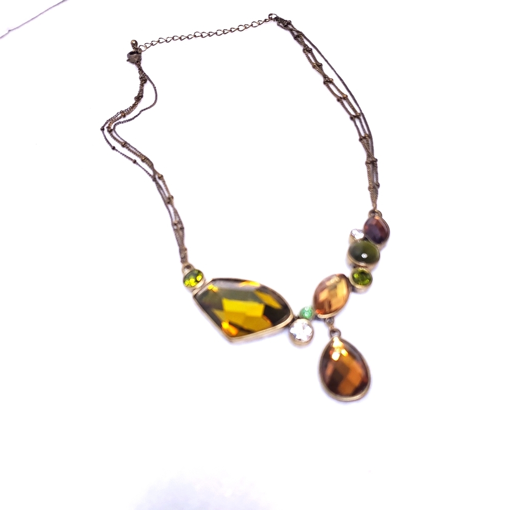 Olive Green Beaded Drop Necklace
